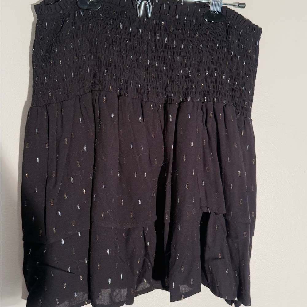 Blu Pepper Black Smocked Tiered Skirt with Metallic Flecks